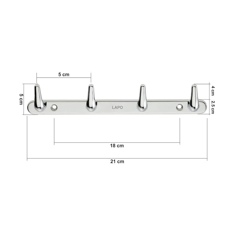 LAPO 4 Pack Heavy Duty 4 Pin Bathroom Cloth Hooks Door Hanger Wall Hooks Rail for Hanging Clothes and Keys Bathroom Accessories Matt Finish Pack of 4 - Image 2