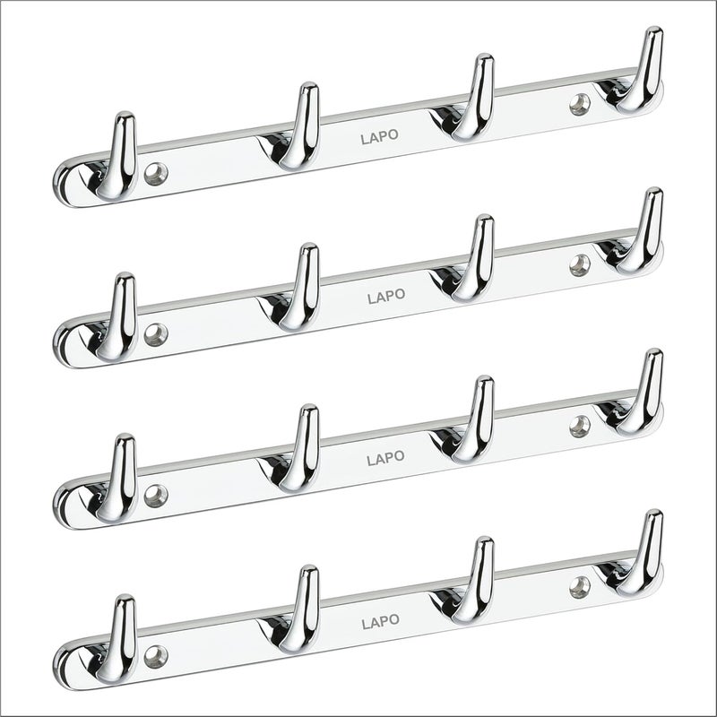 LAPO 4 Pack Heavy Duty 4 Pin Bathroom Cloth Hooks Door Hanger Wall Hooks Rail for Hanging Clothes and Keys Bathroom Accessories Matt Finish Pack of 4 - Image 1