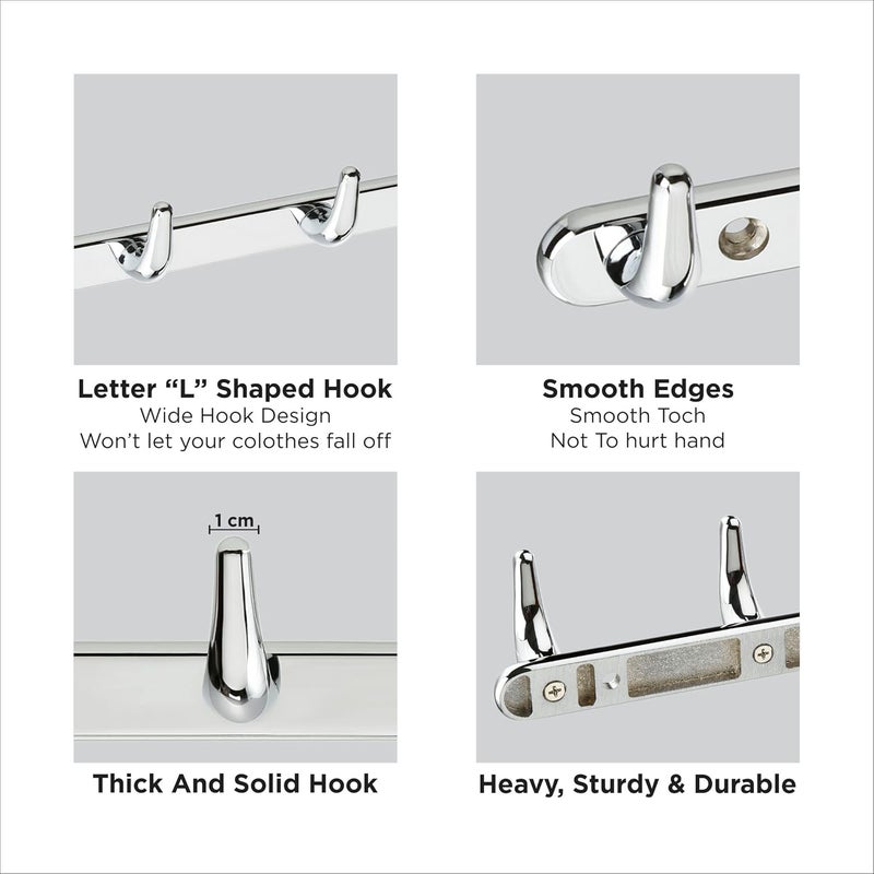 LAPO 4 Pack Heavy Duty 4 Pin Bathroom Cloth Hooks Door Hanger Wall Hooks Rail for Hanging Clothes and Keys Bathroom Accessories Matt Finish Pack of 4 - Image 5