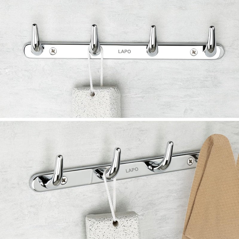 LAPO 4 Pack Heavy Duty 4 Pin Bathroom Cloth Hooks Door Hanger Wall Hooks Rail for Hanging Clothes and Keys Bathroom Accessories Matt Finish Pack of 4 - Image 4