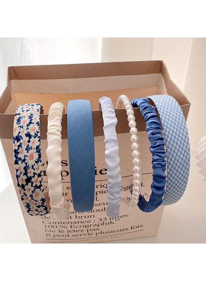 Agirlvct 7 Pack Headbands for Women,Non Slip Flower Headband,Fashion Pearl Headbands,Twisted Headband, White Head Bands Student Hair Accessories Birthday Thanksgiving Christmas Gift for Girl (Blue) - Image 1