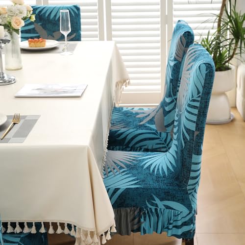 HOKIPO Polyester Blend 140 Gsm Fully Covered Chair Cover Set Of 1 With Frill, Sea Blue Tropical Leaves (Ar-5133-D10) - Image 5