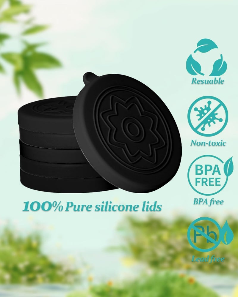 TERESRY 12 Pack Silicone Oui Yogurt Jar Lids with 12 Labels, Food-Grade Lids for 5Oz Oui Yogurt Jars, Reusable Silicone Canning Covers Perfect for Oui Yogurt Bottle, Black (Jar not Includ) - Image 3