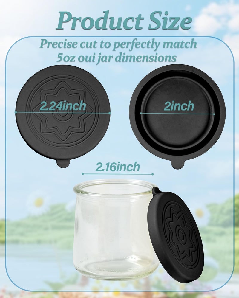 TERESRY 12 Pack Silicone Oui Yogurt Jar Lids with 12 Labels, Food-Grade Lids for 5Oz Oui Yogurt Jars, Reusable Silicone Canning Covers Perfect for Oui Yogurt Bottle, Black (Jar not Includ) - Image 2