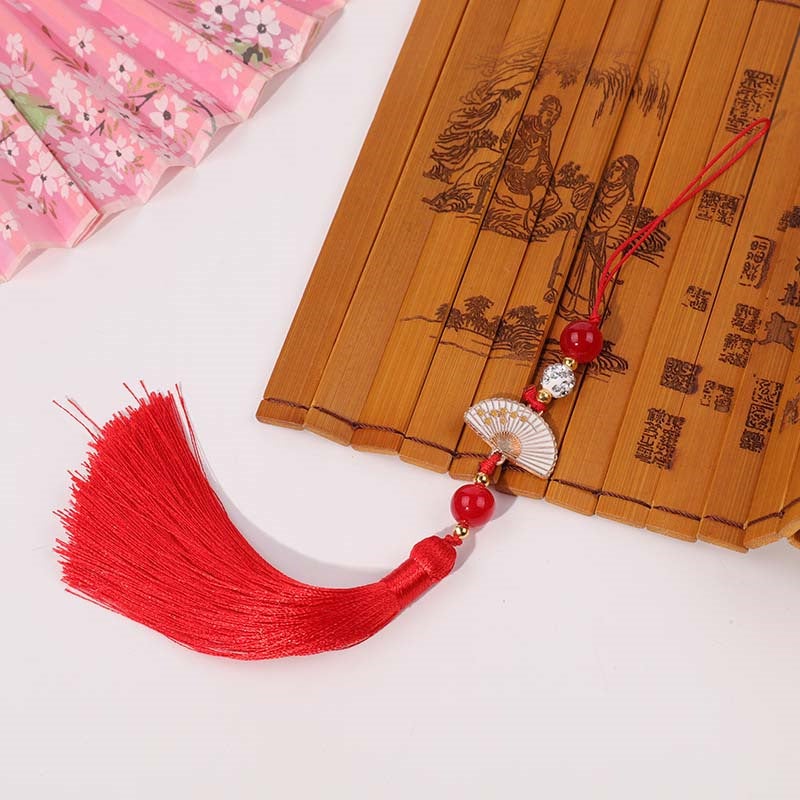 Generic Diamond Ball white fan tassel tassel Palace style cheongsam hanging tassel Han clothing accessories car hanging bag Press placket round beads hanging beard Red