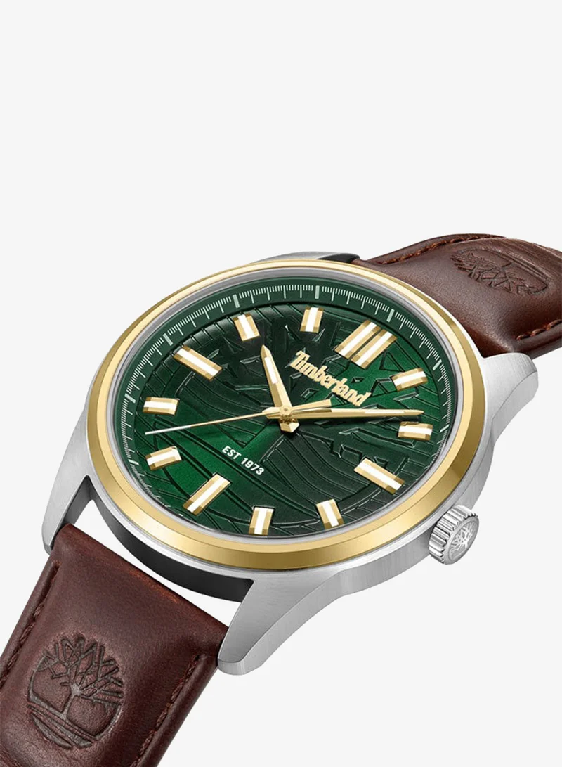 Timberland Northbrdige 45mm Men's Analog Watch Green Dial  & Brown Leather Strap