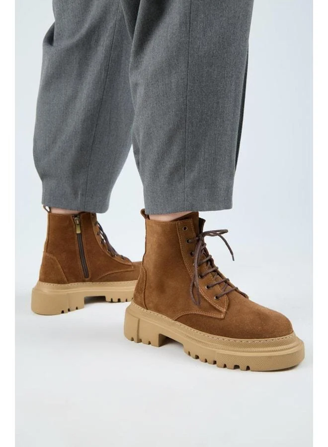 (Dilzar) Women's Genuine Leather Laced Inner Zippered Toe Boot.