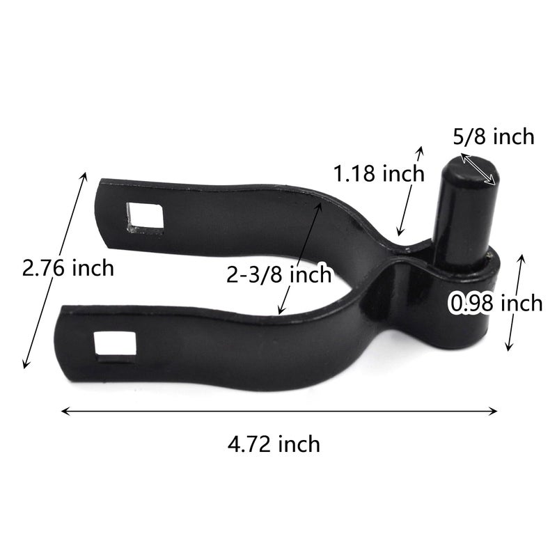 Zhupoub (4 Pack) 2-3/8"" Pressed Steel Chain Link Fence Gate Post Hinge, Heavy-Duty Chain Link Fence Male Hinge, With Nut/Bolt - Black - Image 2