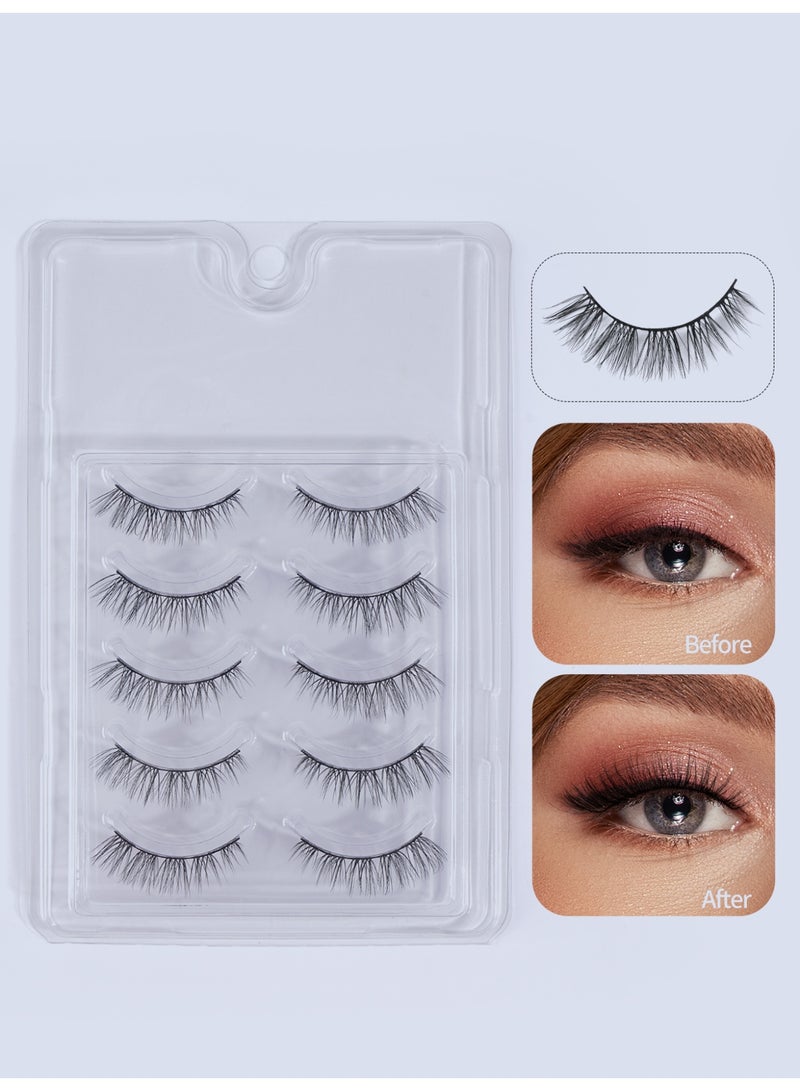 MAGEFY رموش صناعية رموش رقيقة مظهر طبيعي رموش ناعمة رموش مقلدة من الفرو الصناعي حجم 5 أزواج رموش كثيفة حزم رموش مزيفة - Image 1