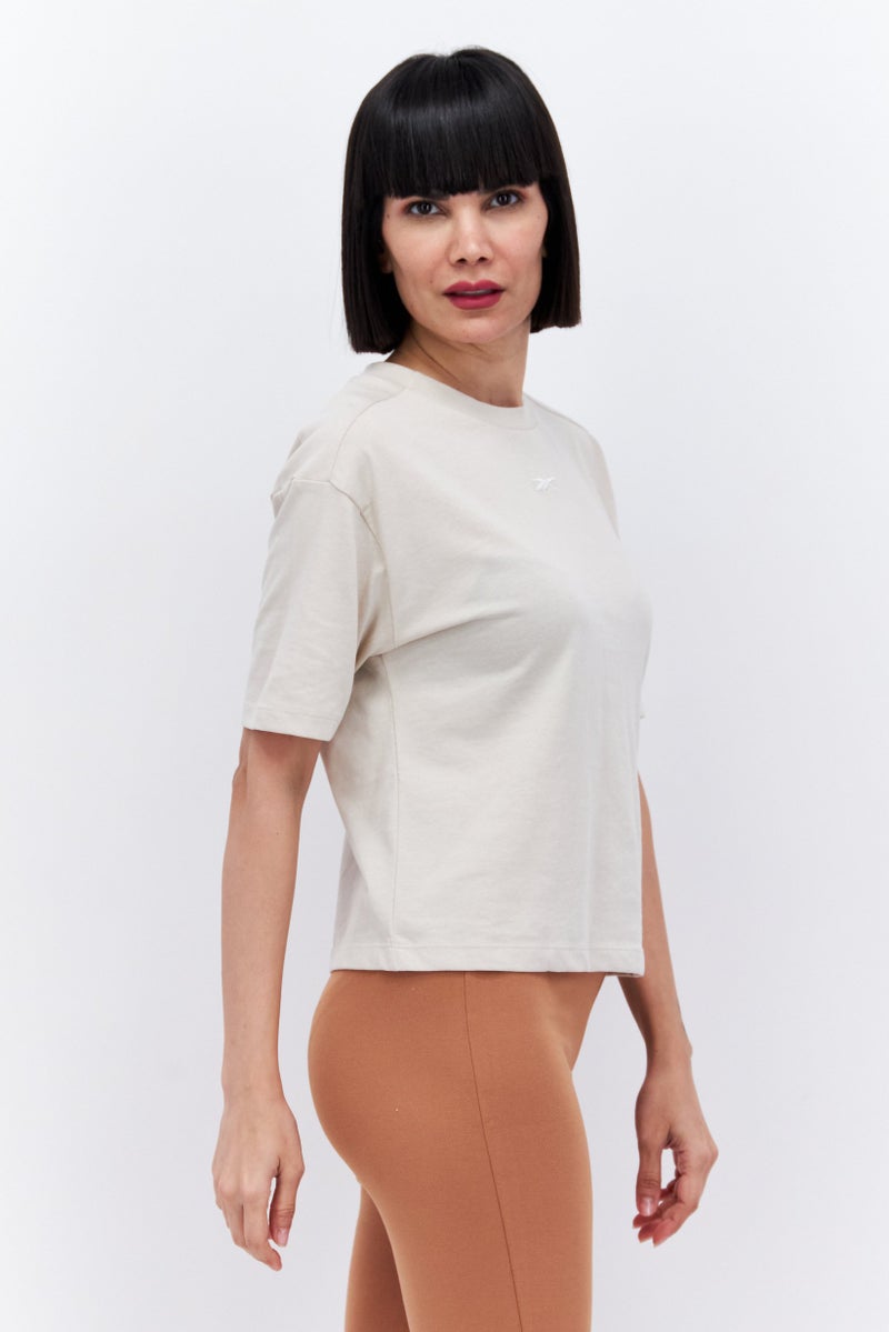 Reebok Women Sportswear Fit Short Sleeve Outdoor Top, Beige - Image 3