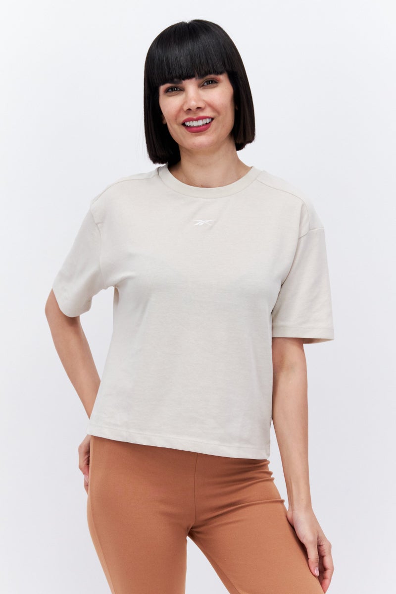 Reebok Women Sportswear Fit Short Sleeve Outdoor Top, Beige - Image 1