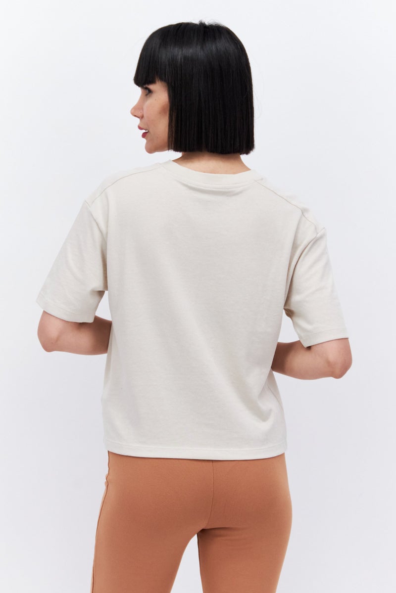 Reebok Women Sportswear Fit Short Sleeve Outdoor Top, Beige - Image 4