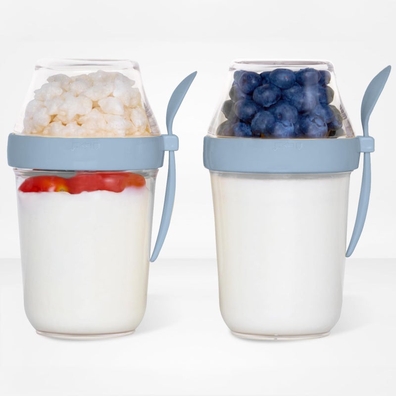 Felli On the Go Yogurt Parfait Snack Cup with Lid 100% Leak Proof, Reusable Travel Container with Spoon + Fruit & Granola Holder for To Go Cereal, Overnight Oats, Chia Pudding Jar (2, Blue Moon) - Image 1