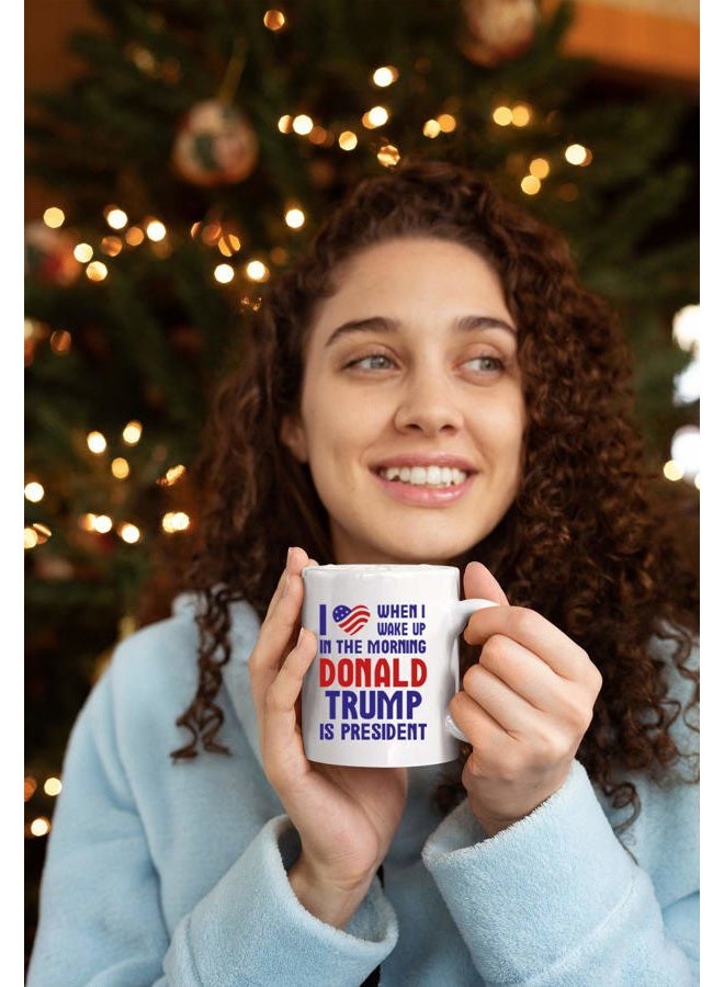 KROPSIS Five Star USA Heart Flag I Love When I Wake Up in The Morning and Donald Trump is President Funny Ceramic Coffee Mug Tea Cup White - Image 2