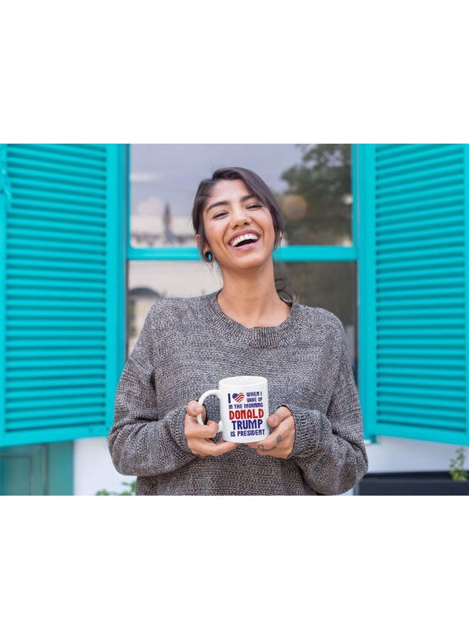 KROPSIS Five Star USA Heart Flag I Love When I Wake Up in The Morning and Donald Trump is President Funny Ceramic Coffee Mug Tea Cup White - Image 4