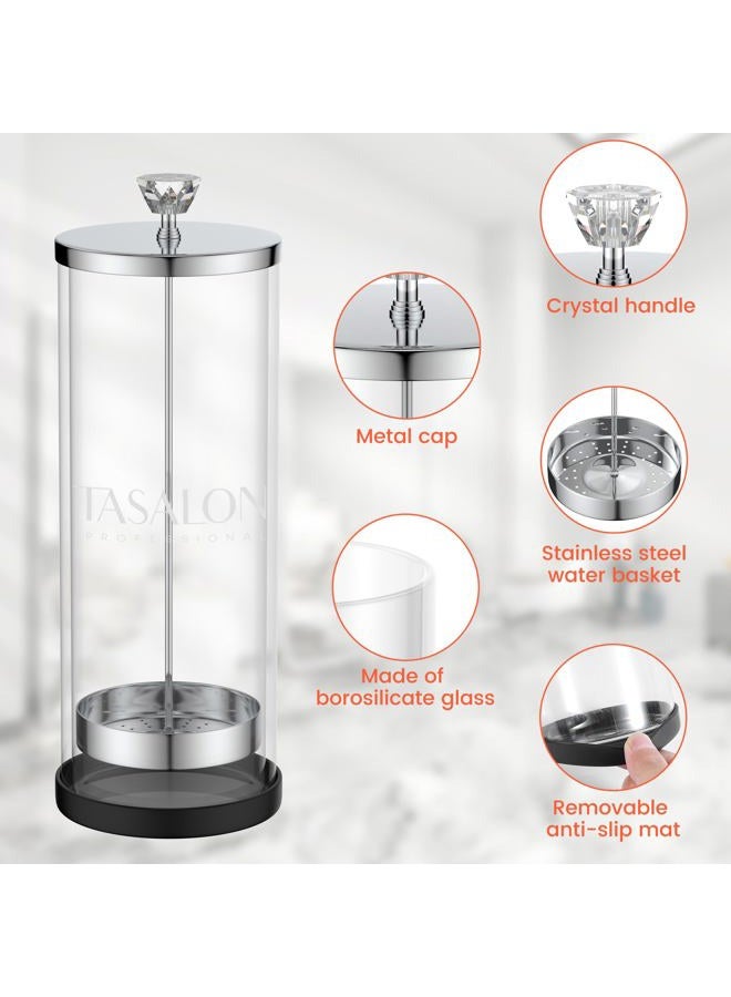 TASALON Barber Jar (45.5 oz) with Crystal Handle - Disinfectant Jar for Salon, Spa and Manicure Shop - Durable Glass and Sterilizing Container with Removable Stainless Steel Basket - Large - Image 3
