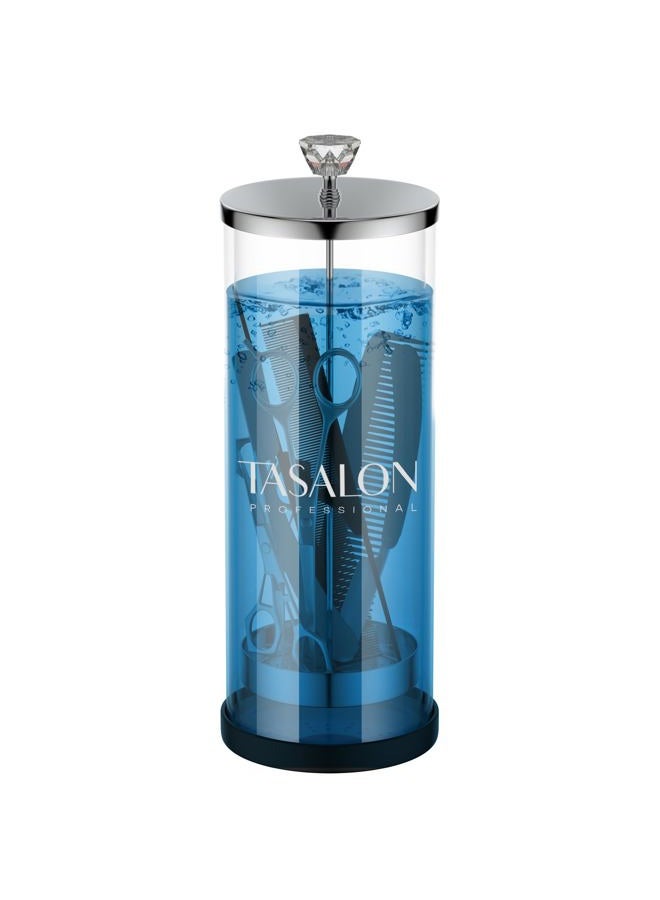 TASALON Barber Jar (45.5 oz) with Crystal Handle - Disinfectant Jar for Salon, Spa and Manicure Shop - Durable Glass and Sterilizing Container with Removable Stainless Steel Basket - Large - Image 1
