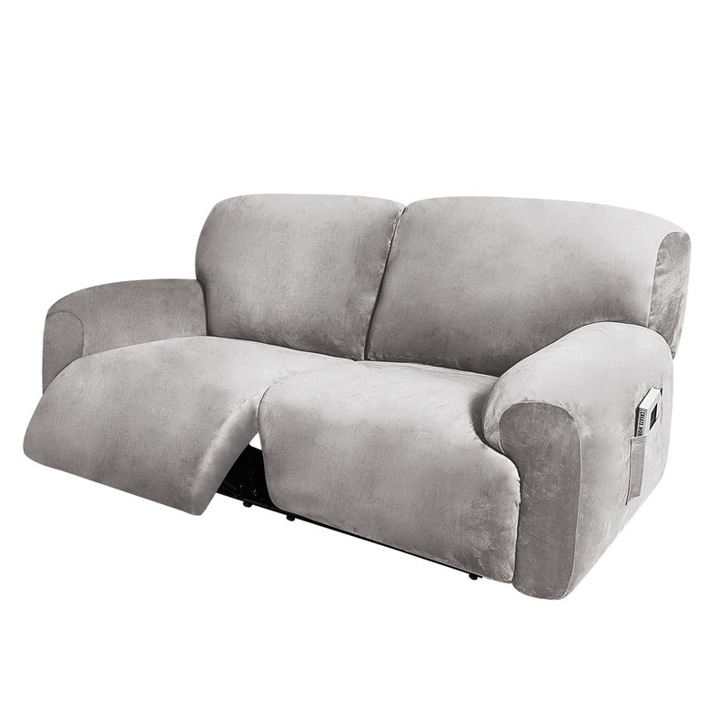 ULTICOR Extra Wide 75  100 Reclining 2 Seater Sofa Extra Wide Reclining Love Seat Slipcover 6Piece Velvet Stretch Reclining Sofa Covers Thick Soft Washable Light Grey
