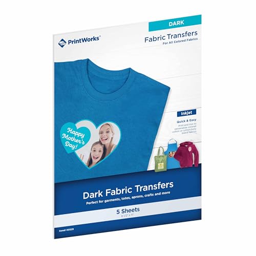 PrintWorks Iron on Heat Transfer Paper for Inkjet Printer - Printable Heat Transfer Vinyl for Dark Fabric (Printable HTV) - 8.5" x 11" - 5 Sheets - Made in The USA - Iron on Vinyl (00529A) - Image 1