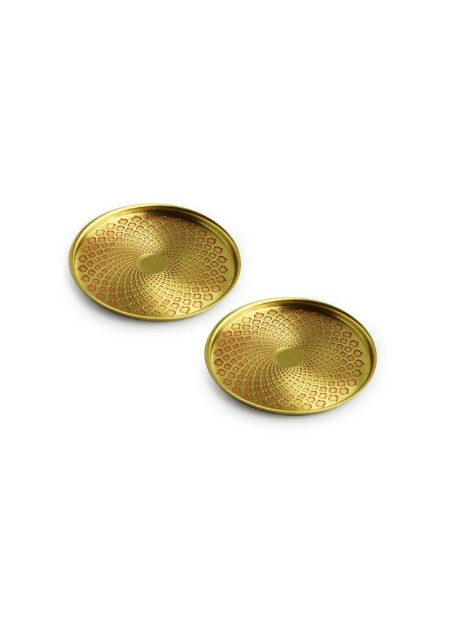 ExclusiveLane 'Mughal Arc' Hand-Etched Pure Brass Coasters for Cups Tea Coasters for Glasses Dining Table Coaster for Hot Pots Tableware (Set of 2, Golden) - Image 2