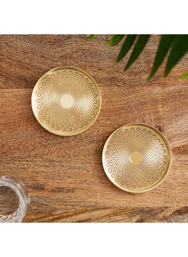 ExclusiveLane 'Mughal Arc' Hand-Etched Pure Brass Coasters for Cups Tea Coasters for Glasses Dining Table Coaster for Hot Pots Tableware (Set of 2, Golden) - Image 1