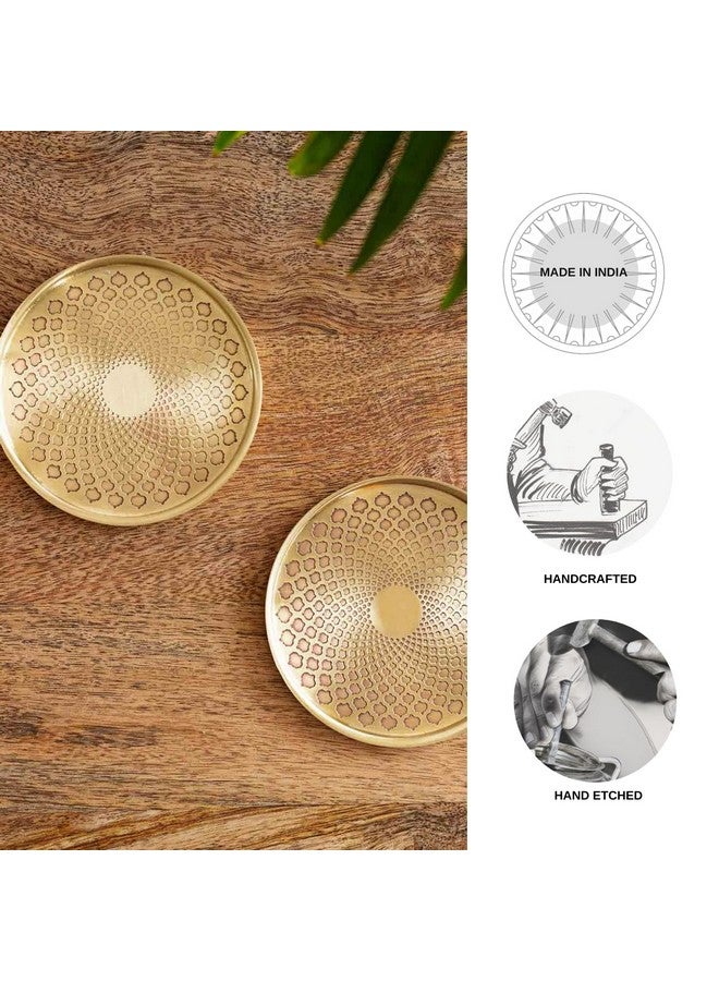 ExclusiveLane 'Mughal Arc' Hand-Etched Pure Brass Coasters for Cups Tea Coasters for Glasses Dining Table Coaster for Hot Pots Tableware (Set of 2, Golden) - Image 4