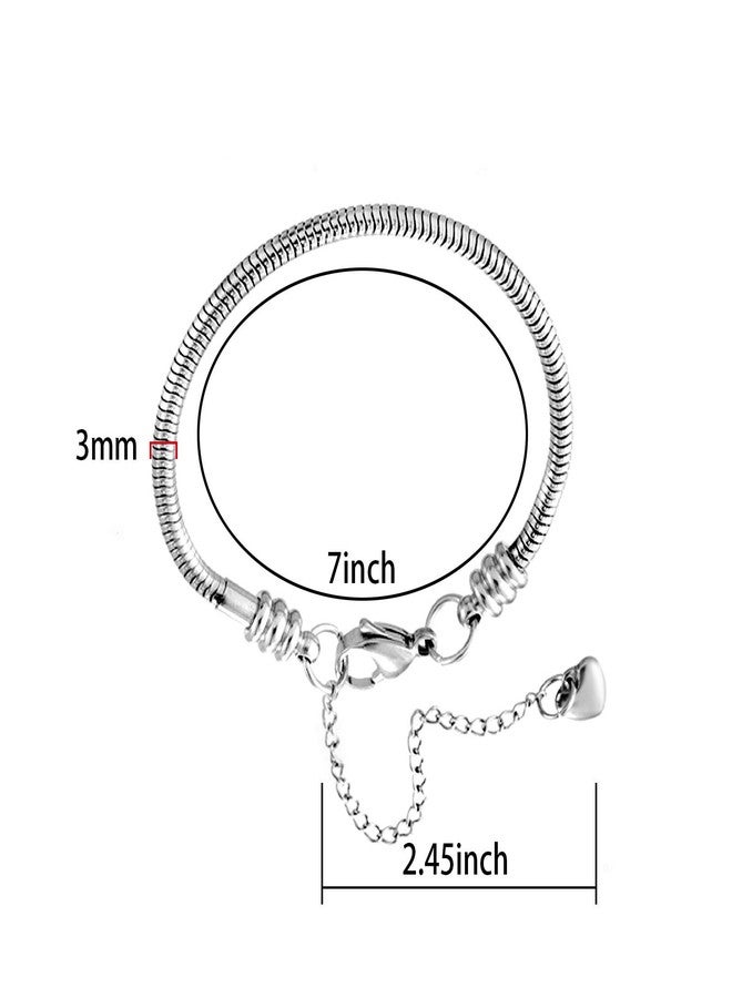 KunBead Heart Lobster Clasp Snake Chain Charm Adjustable Bracelets Compatible with Pandora Charms for Jewelry Making-7'' - Image 2
