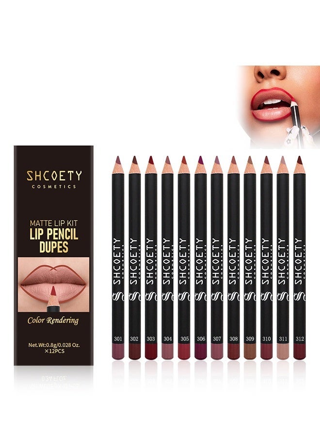 SHCOETY 12 Pcs Matte Lip Liner Pencil Set,  Ultra Long Lasting Nude Matte Lip Liner, Waterproof Long Lasting Matte Lip Pencil, for Women Lipstick Pencil Lifter Gifts, Professional Lip Makeup Pencil - Image 1