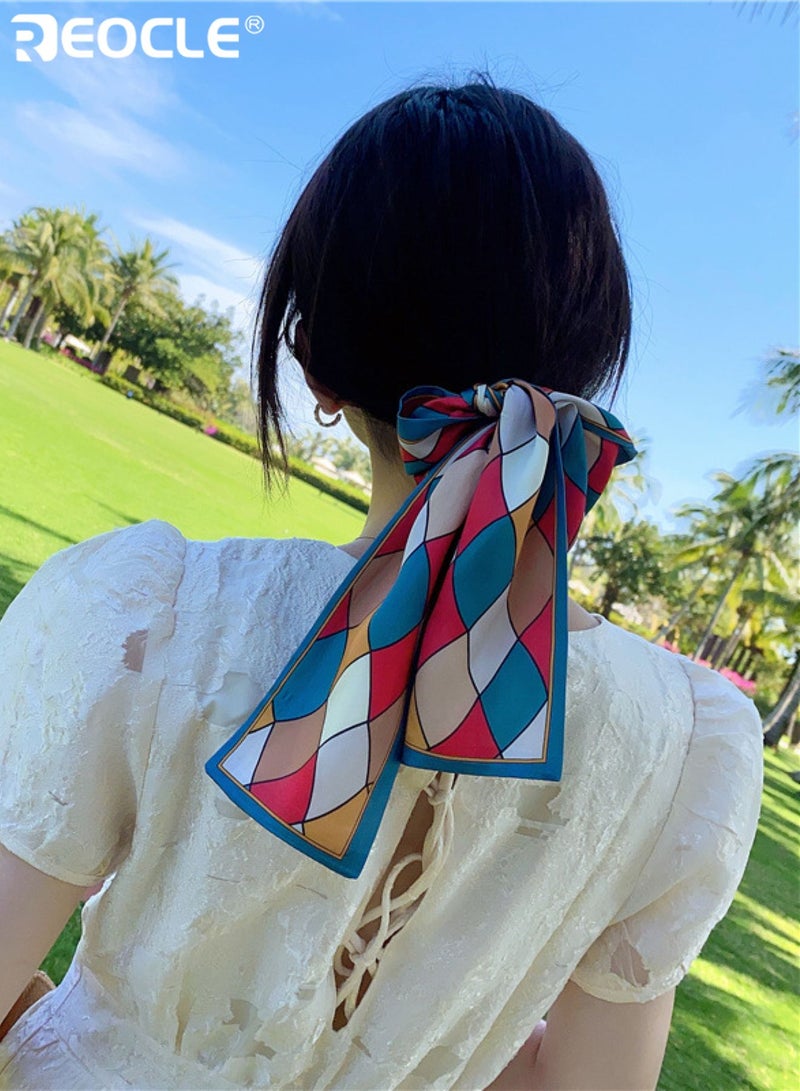 REOCLE Women's Geometric-Patterned Silk Scarf Soft Multi-Use Styling Accessory Decorative Daily Wear Scarf for Daily Use - Image 4