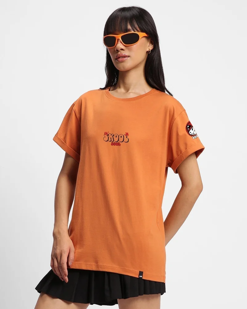 bewakoof Women's Orange Skool Graphic Printed Boyfriend T-shirt