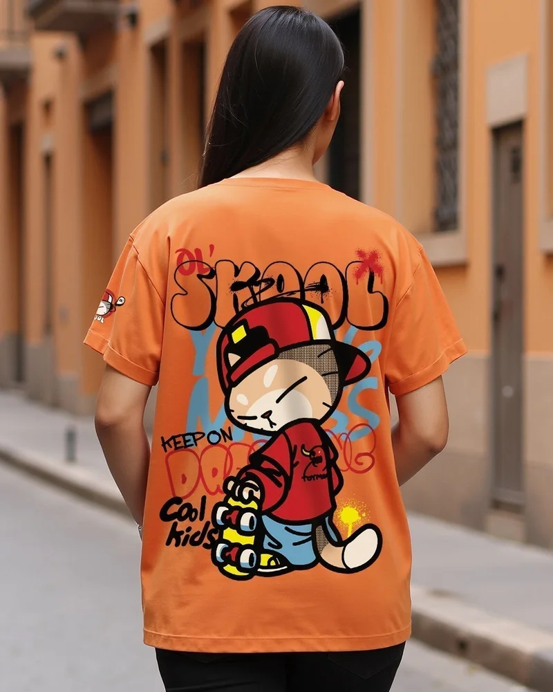 bewakoof Women's Orange Skool Graphic Printed Boyfriend T-shirt