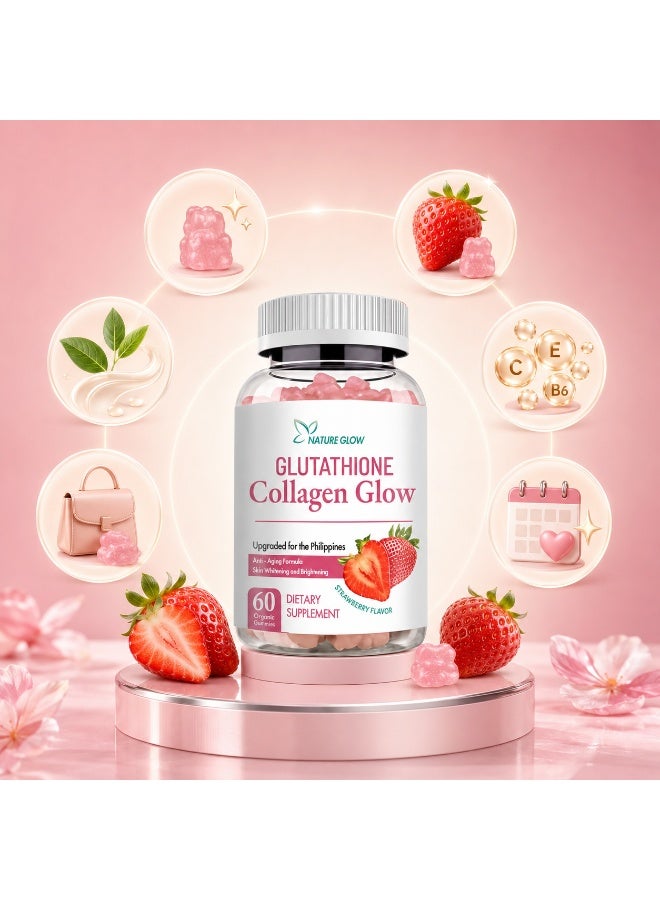 Nature Glow Glutathione Collagen Glow Beauty Gummies With L-Glutathione, Vitamin C, Vitamin E & Strawberry Flavour, 60 Gummies - Image 3