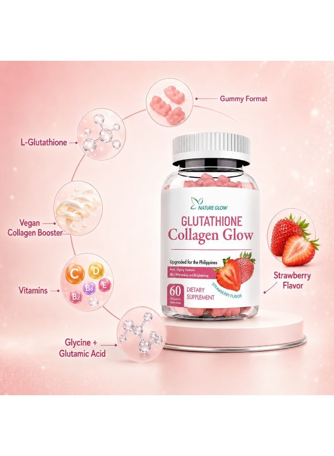 Nature Glow Glutathione Collagen Glow Beauty Gummies With L-Glutathione, Vitamin C, Vitamin E & Strawberry Flavour, 60 Gummies - Image 1