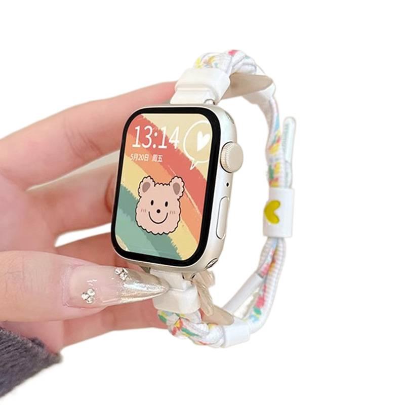 QX سوار ساعة ذكية سوار نايلون حلقي متوافق مع Apple Watch بملاءمة قابلة للتعديل وحزام بديل للاستخدام اليومي باللون أسود قابل للتعديل باللون الأسود - Image 2