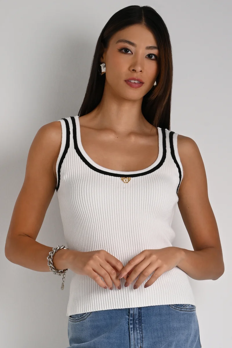 Carmen Steffens White Metal Tank Top
