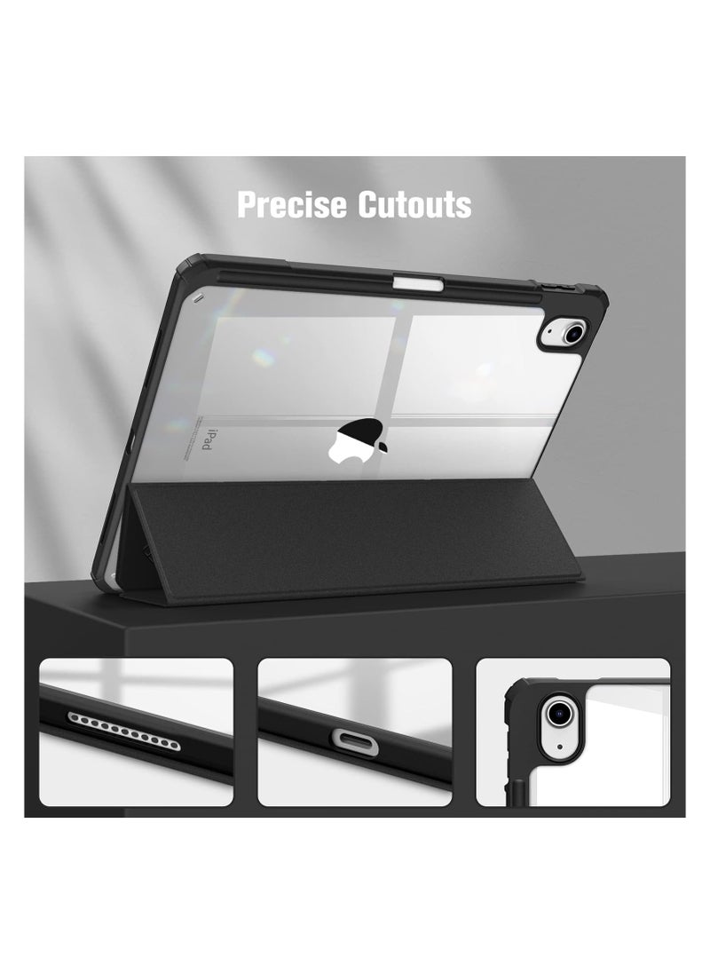 Case for iPad 10th Generation 2022 10.9 Inch with Pen Holder, Shockproof Smart Case Cover with Transparent Back Shell Protective Case Compatible with iPad 10th Gen - Black