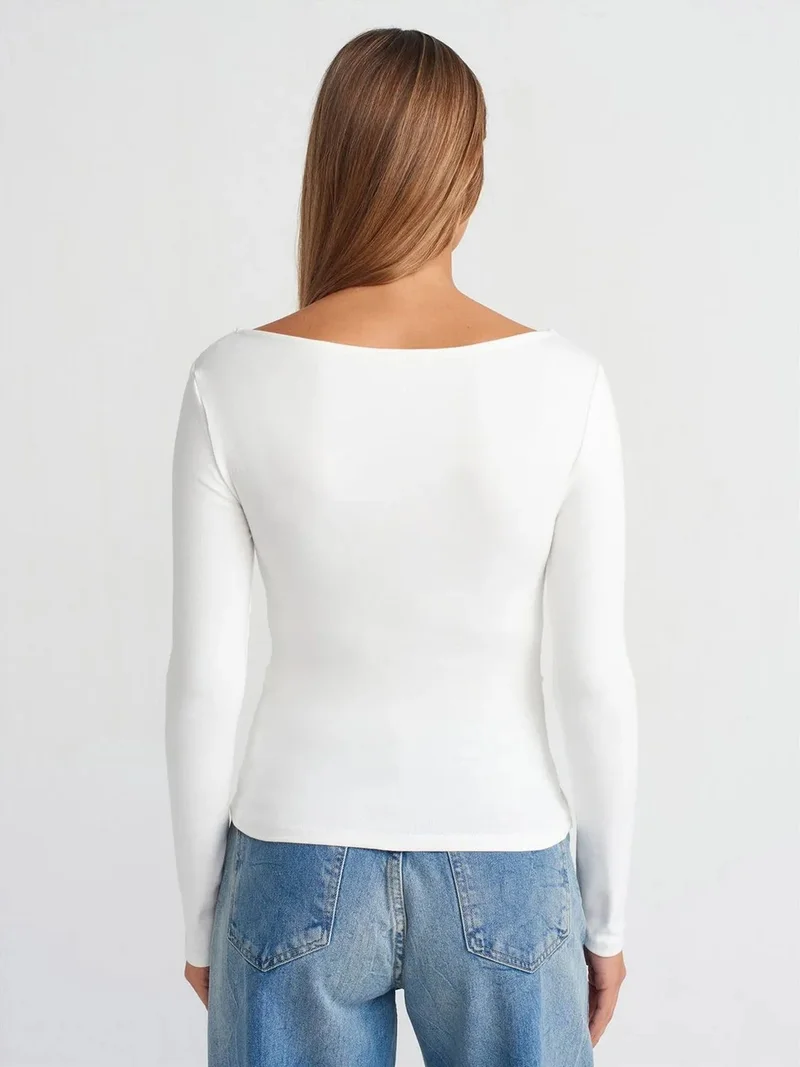 ديلفين DILVIN Slim Fit Ribbed Boat Neck Blouse