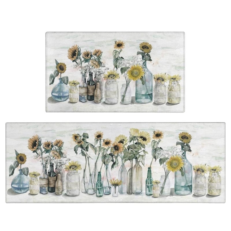 Xsinufn Sunflower Farmhouse Kitchen Rugs Set of 2Colorful Spring Summer Flowers Kitchen Rugs and Mats Non Skid WashableFarmhouse Kitchen Runner Rugs with Rubber Backing 17x4817x30 - Image 2