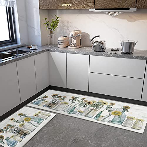 Xsinufn Sunflower Farmhouse Kitchen Rugs Set of 2Colorful Spring Summer Flowers Kitchen Rugs and Mats Non Skid WashableFarmhouse Kitchen Runner Rugs with Rubber Backing 17x4817x30 - Image 3