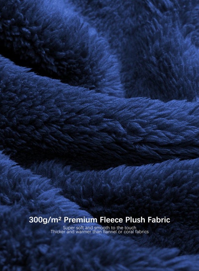 SlumberMee Mens Fleece Plush Robe with Hood Ultra Soft Fluffy Full Length Long with Pockets Luxurious House Coat, Navy Blue, L - Image 2