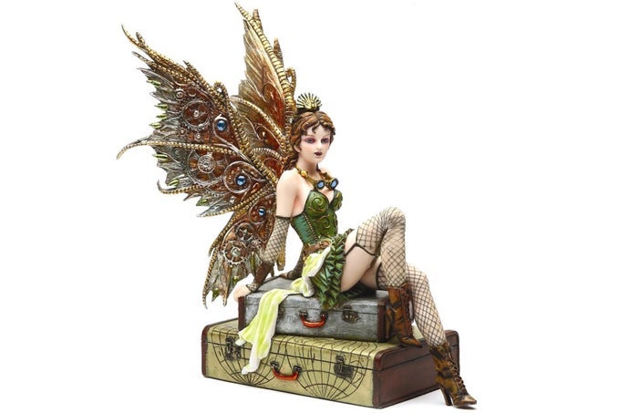 938 Inch Steampunk Fairy Sitting on Vintage Luggage Statue Figurine