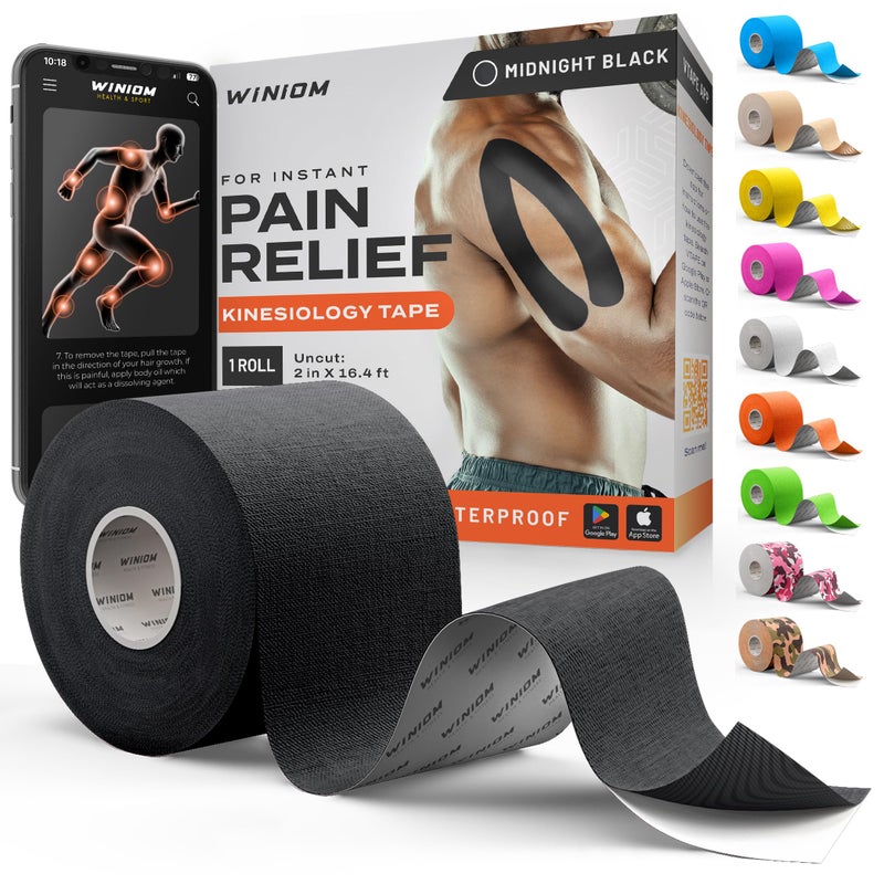 Kinesiology TapeIncredible Support for Athletic Sports and RecoveryFree Taping GuideUncut 2 inch 164 feet Roll Midnight Black Free Taping Guide Pack of 1