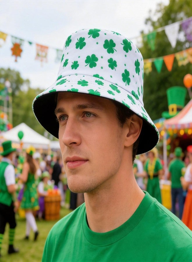 Dultua St Patricks Day Bucket Hat Embroidery Lucky Charm Clover Fisherman Hat Double-Side Outdoor Reversible Cap for Men Women Adults - Image 2