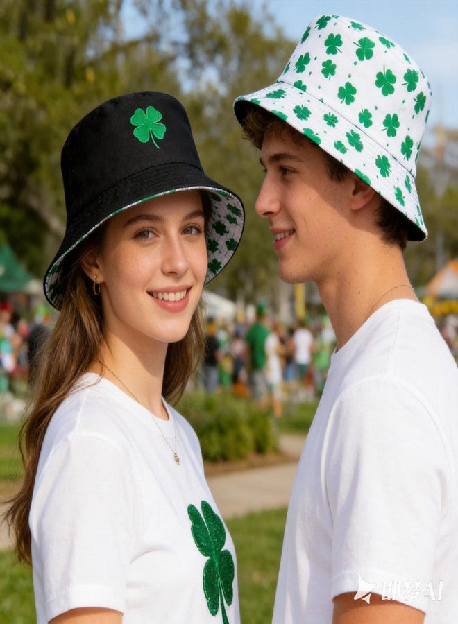 Dultua St Patricks Day Bucket Hat Embroidery Lucky Charm Clover Fisherman Hat Double-Side Outdoor Reversible Cap for Men Women Adults - Image 3