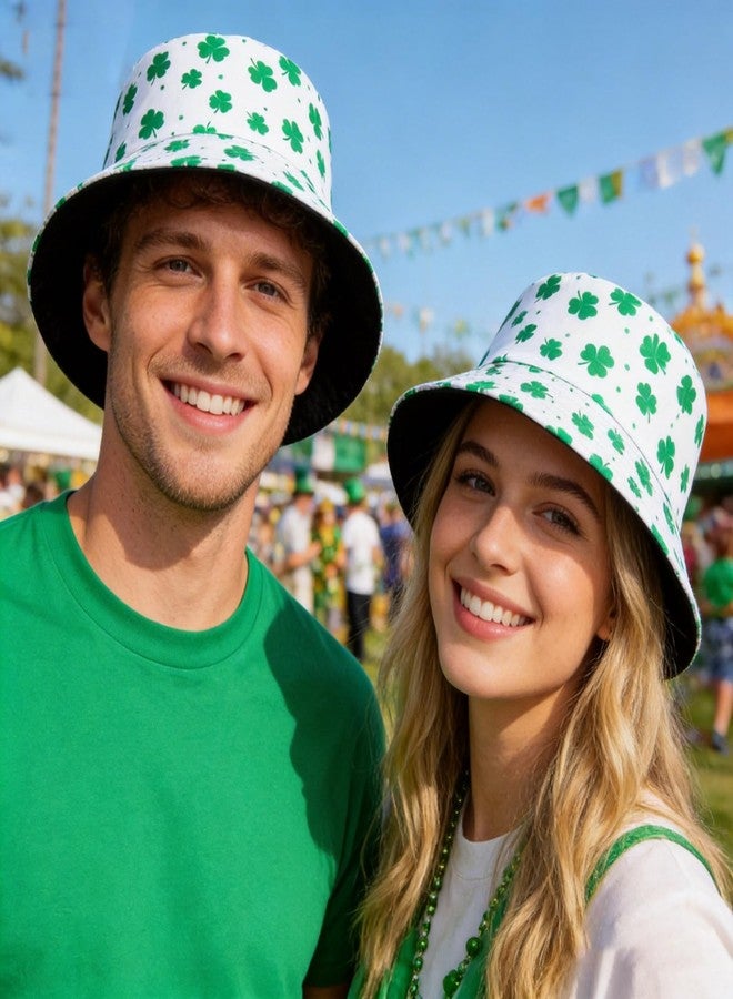 Dultua St Patricks Day Bucket Hat Embroidery Lucky Charm Clover Fisherman Hat Double-Side Outdoor Reversible Cap for Men Women Adults - Image 4