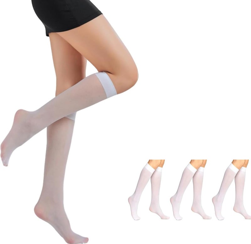 WMM Women Sheer Knee High Stockings 20 Denier (3PCS One Size, white) - Image 1