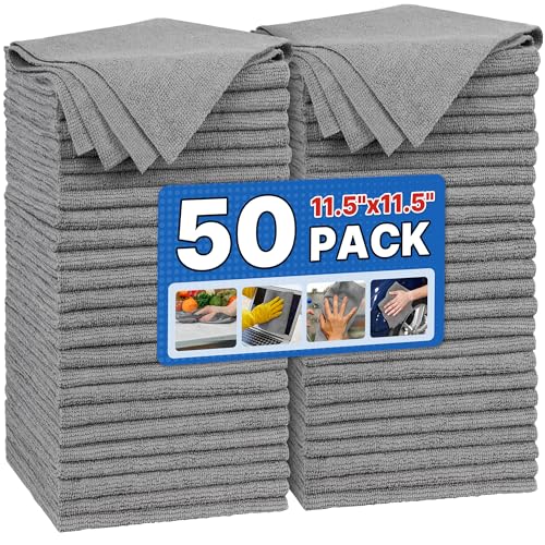 FIXSMITH Shop Towels Pack of 50 Grey Microfiber Cleaning Cloth Bulk Microfiber Towels for Cars AllPurpose Absorbent Cleaning Rags Dust Cloth for Automotive Mechanic Garage 115 x 115 inch - Image 1