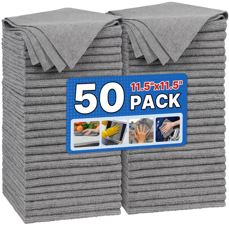 FIXSMITH Shop Towels Pack of 50 Grey Microfiber Cleaning Cloth Bulk Microfiber Towels for Cars AllPurpose Absorbent Cleaning Rags Dust Cloth for Automotive Mechanic Garage 115 x 115 inch - Image 2
