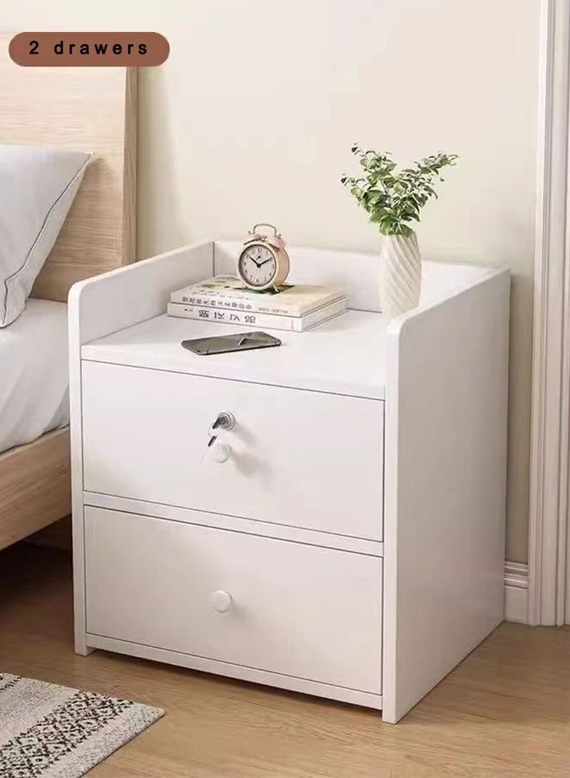  CityRiya-Long طاولة جانبية للسرير، مقاس 60 × 40 × 60 سم، خزانة تخزين جانبية للطاولة الجانبية مع أدراج باللون الأبيض - Image 2