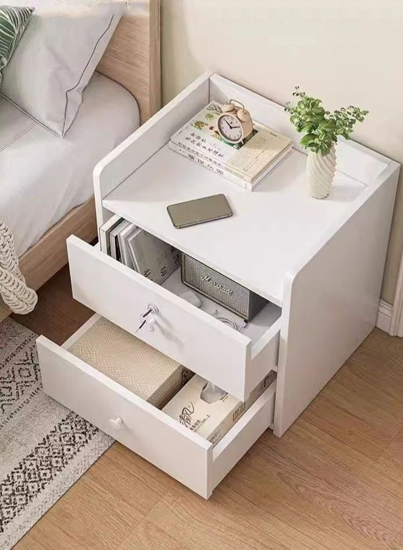 CityRiya-Long طاولة جانبية للسرير، مقاس 60 × 40 × 60 سم، خزانة تخزين جانبية للطاولة الجانبية مع أدراج باللون الأبيض - Image 3